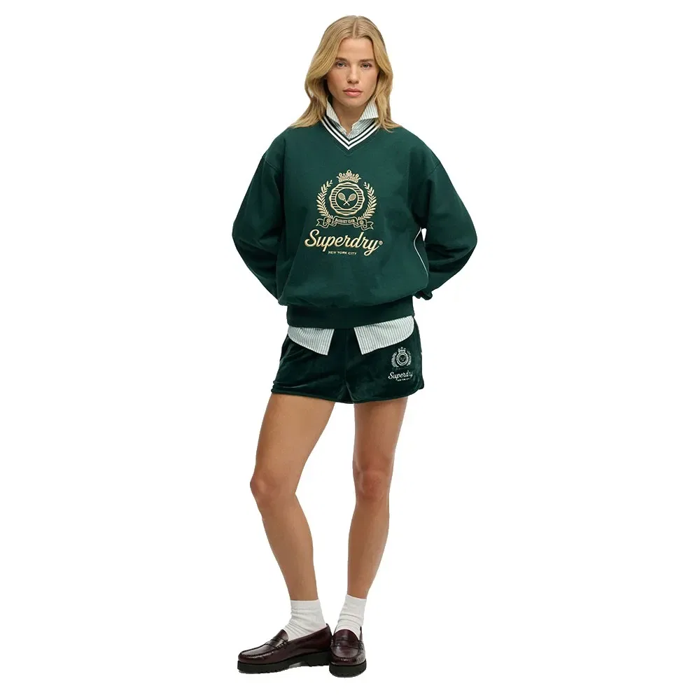 Свитшот Superdry Country Club Loose V, зеленый — фото 4