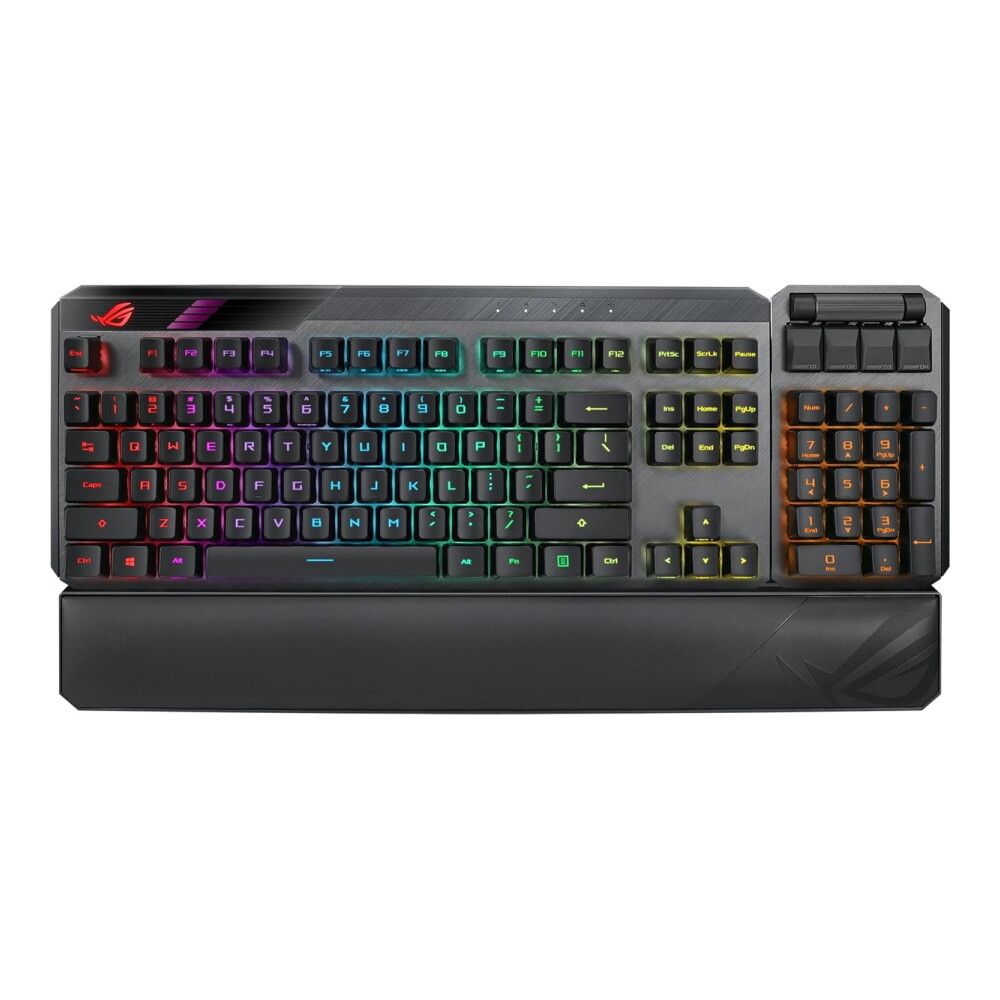 

Клавиатура игровая беспроводная Asus ROG Claymore II, RX Blue, PBT, английская раскладка, черный