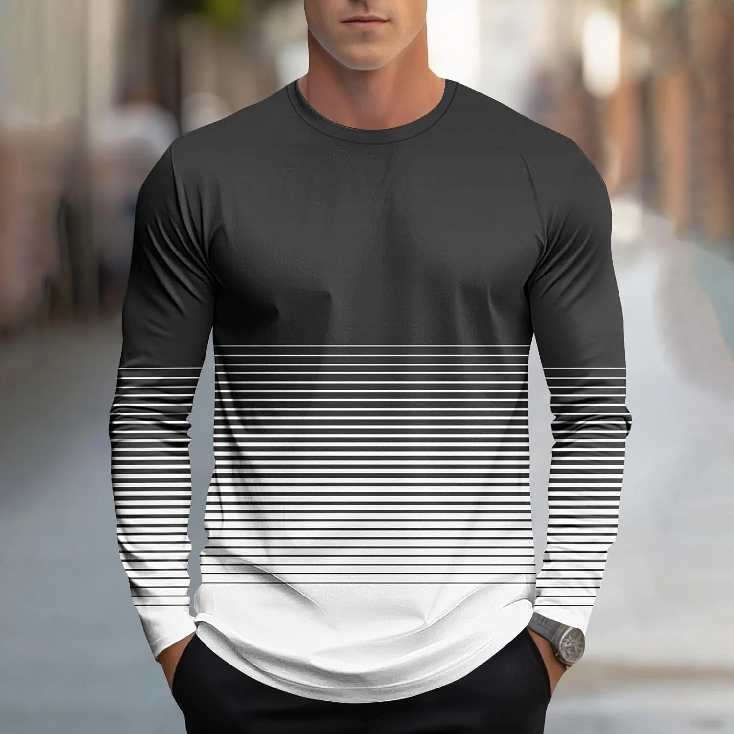 Футболка с длинным рукавом для мужчин Casual Striped — фото 2