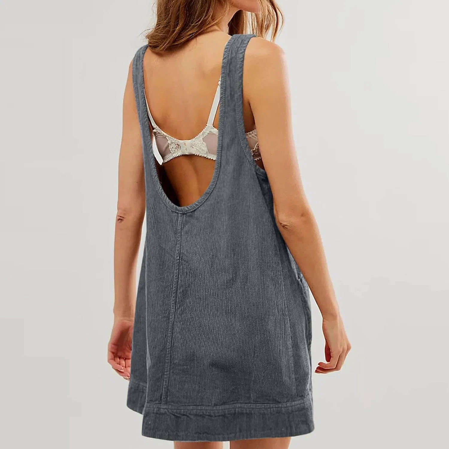 Женское платье-комбинезон из вельвета Corduroy Overall Tank Dress, Gray — фото 2