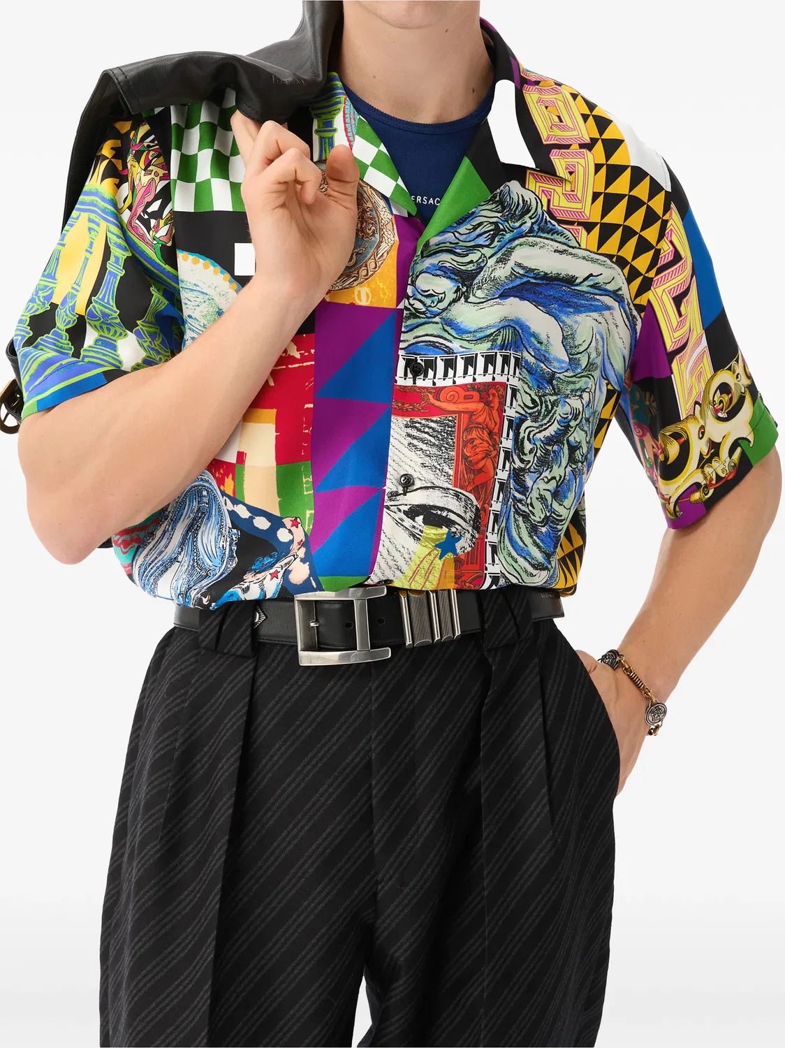 Шелковая рубашка Medusa Collage черная Versace, черный — фото 3