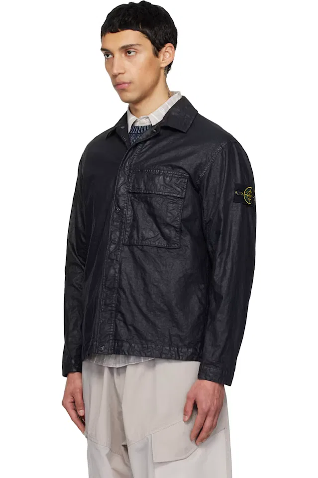 Черная куртка-рубашка из нейлона Panama-TC с органическим эффектом Stone Island — фото 4