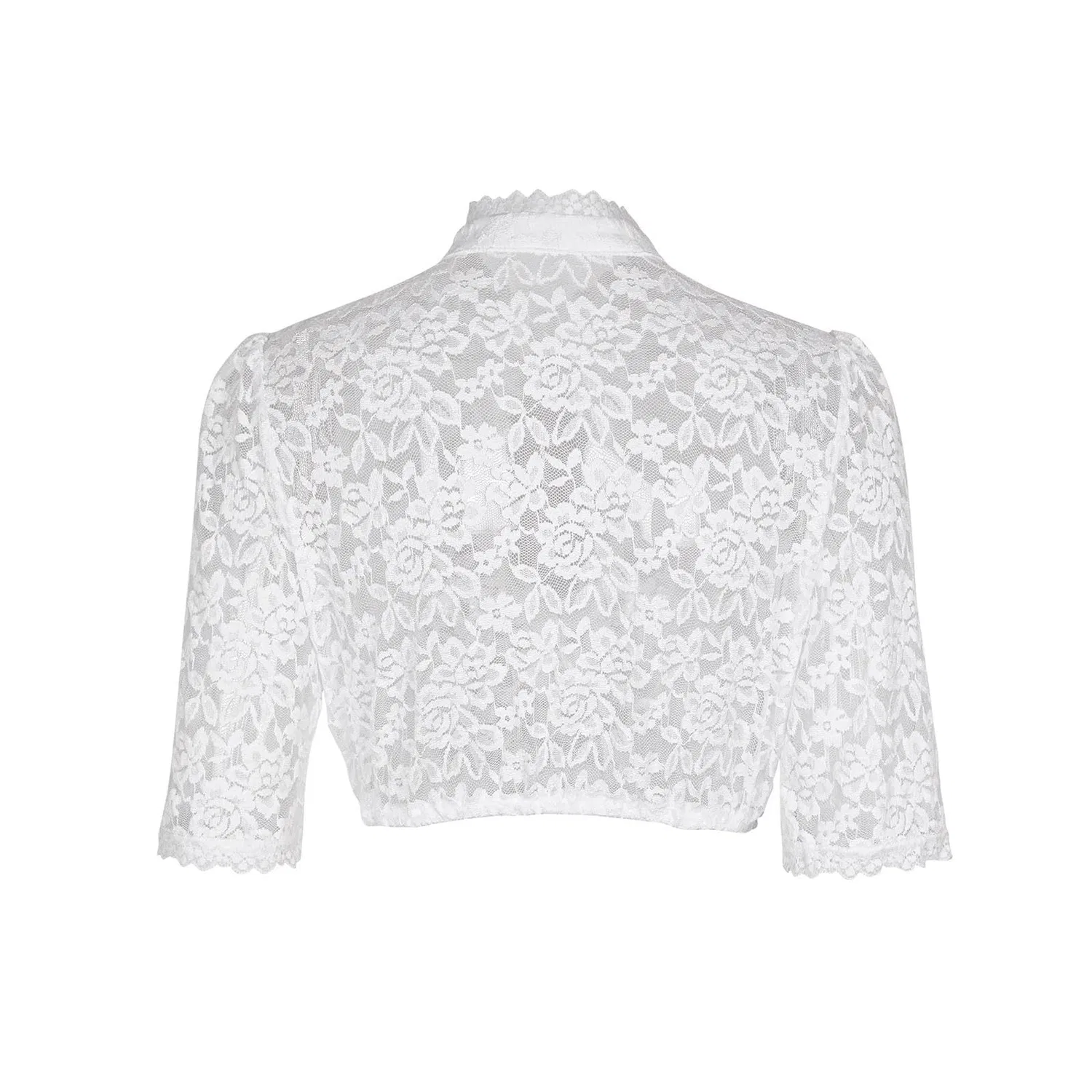 Женская блузка с высоким воротником и полупрозрачным кружевом Dirndl Lace Blouse, A15 White — фото 4