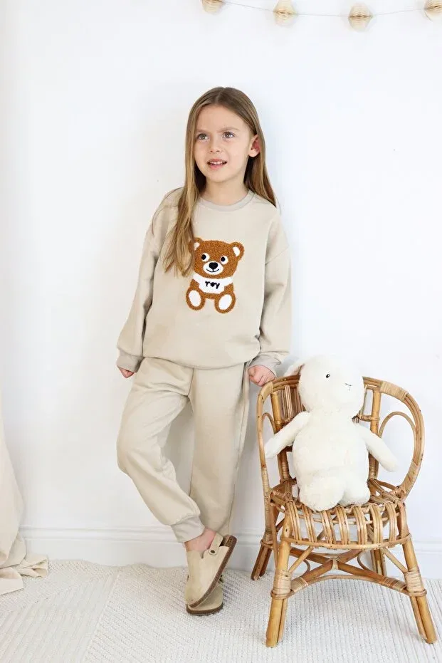 Детский комплект спортивного костюма для мальчиков с принтом Basics Harika Kids, Ecru