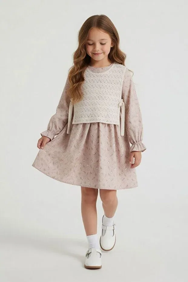 Детское платье-свитер для девочек с длинным рукавом Cansın Mini, Beige — фото 3