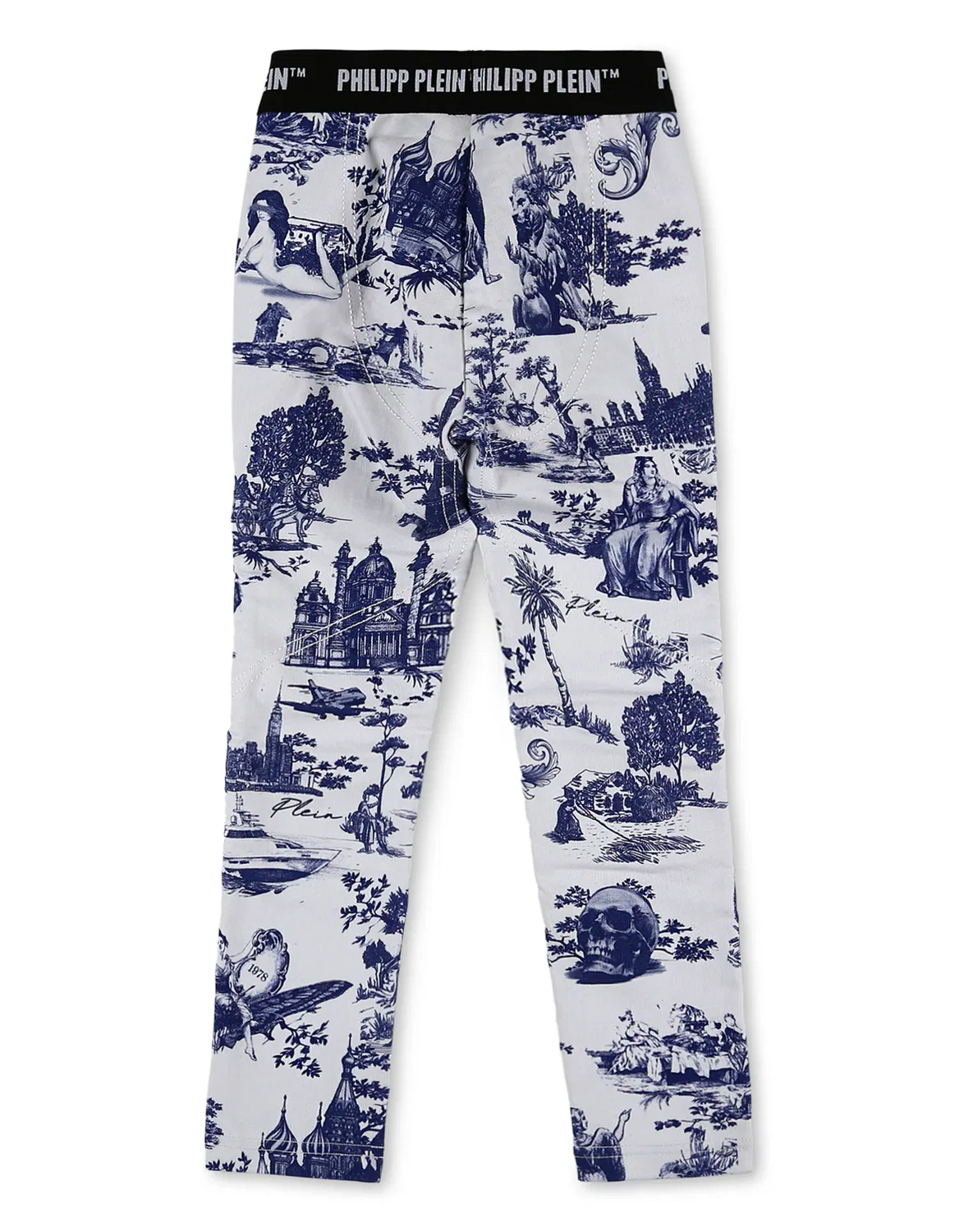 Детские леггинсы-джинсы с принтом Denim Super Stretch Jeggins En PLEIN air PHILIPP PLEIN, White+navy — фото 2