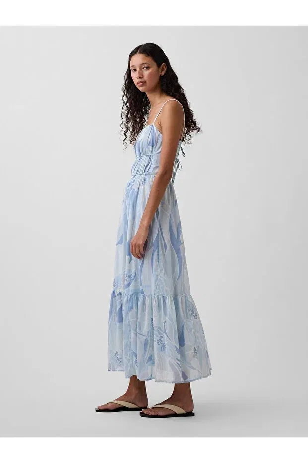 Женское платье-макси с принтом Light Blue Tiered Tie-Back Maxi Dress Gap, Light Blue000 — фото 4