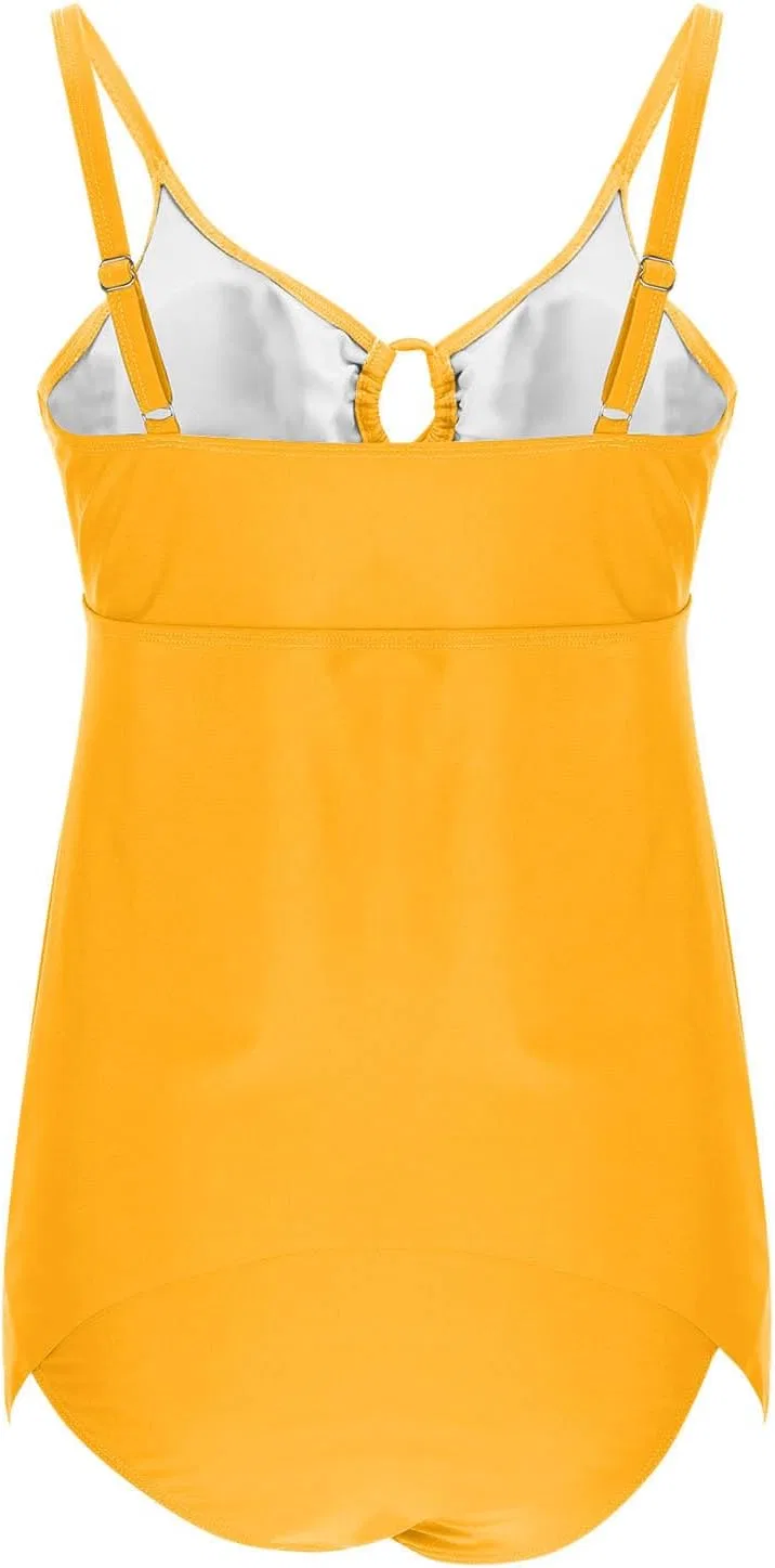 Женский танкини с завязками и вырезом, Yellow — фото 4