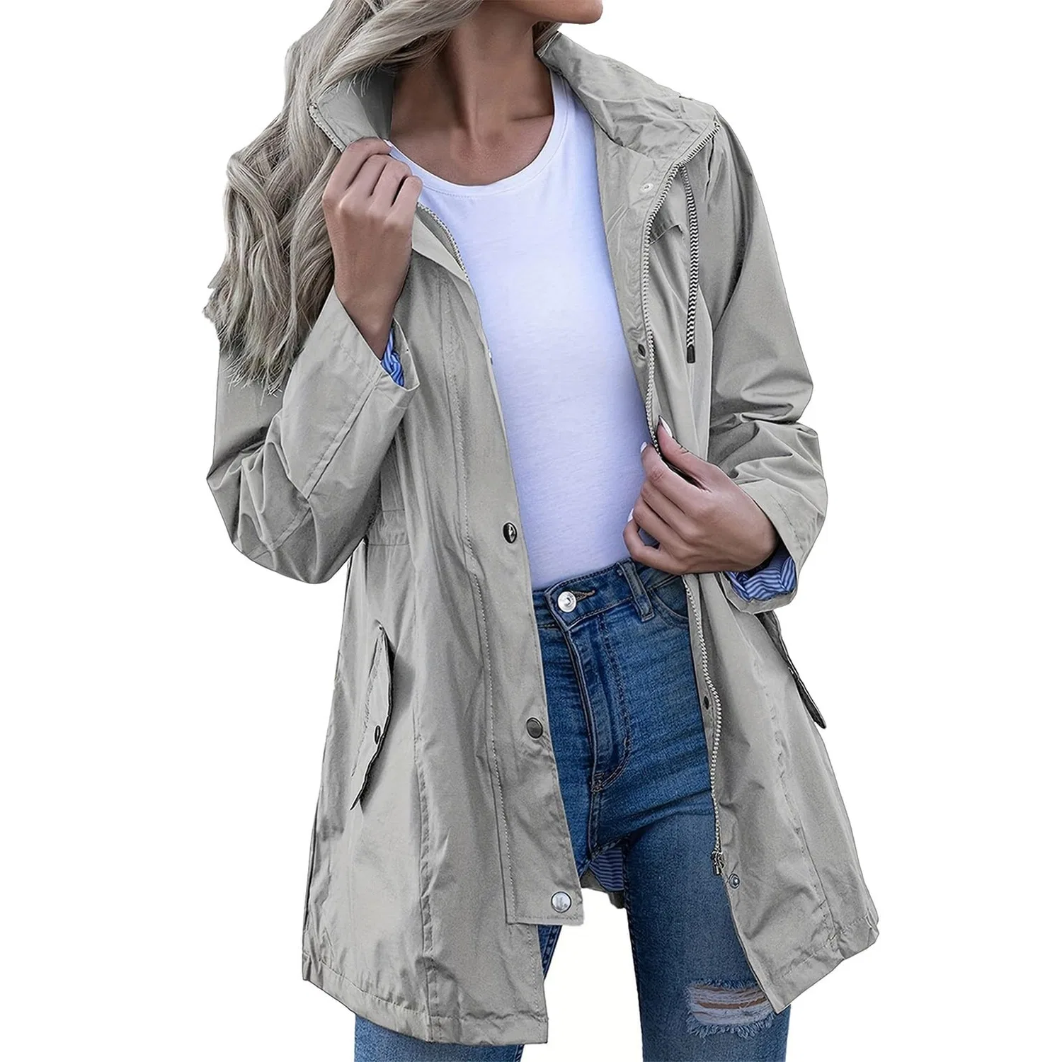 Женское дождевик с капюшоном из софтшелла, длинный, Grigio