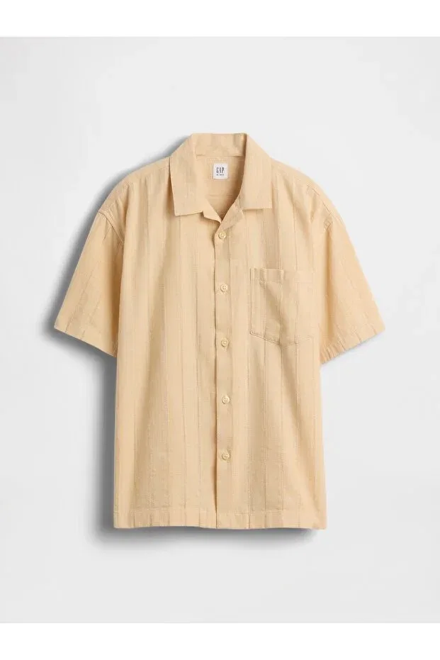 Детская рубашка для мальчиков свободного кроя Relaxed Vacay Shirt Gap, Beige-000 — фото 4