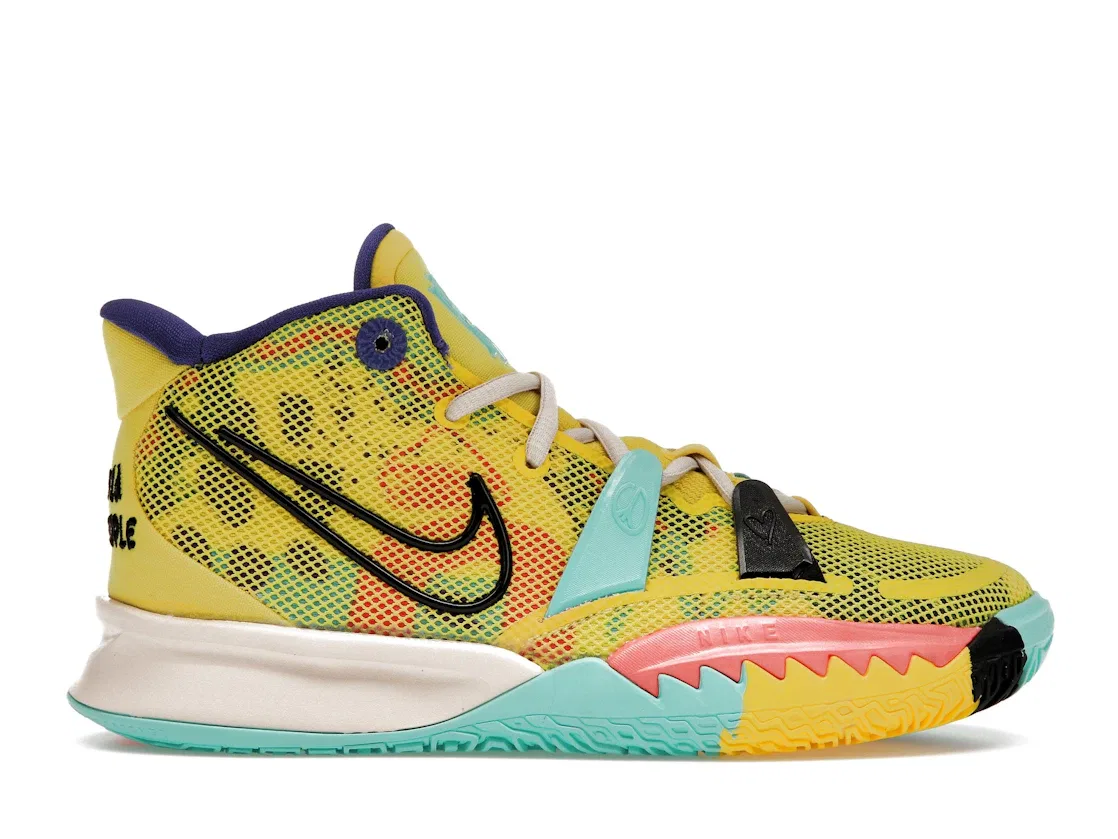 Детские кроссовки для баскетбола с принтом Nike Kyrie 7, Yellow Strike/Black/Green Abyss/Bright Crimson