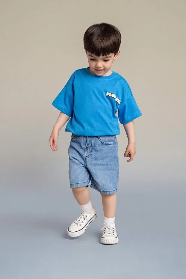 Детская футболка для мальчиков с принтом Oversized Puff Printed Defacto, Blue-Be168 — фото 2