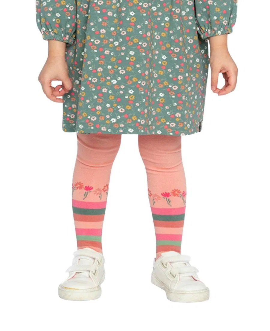 Детские колготки из хлопка с цветочным декором Deux par Deux, Very Pale Pink And Green — фото 2