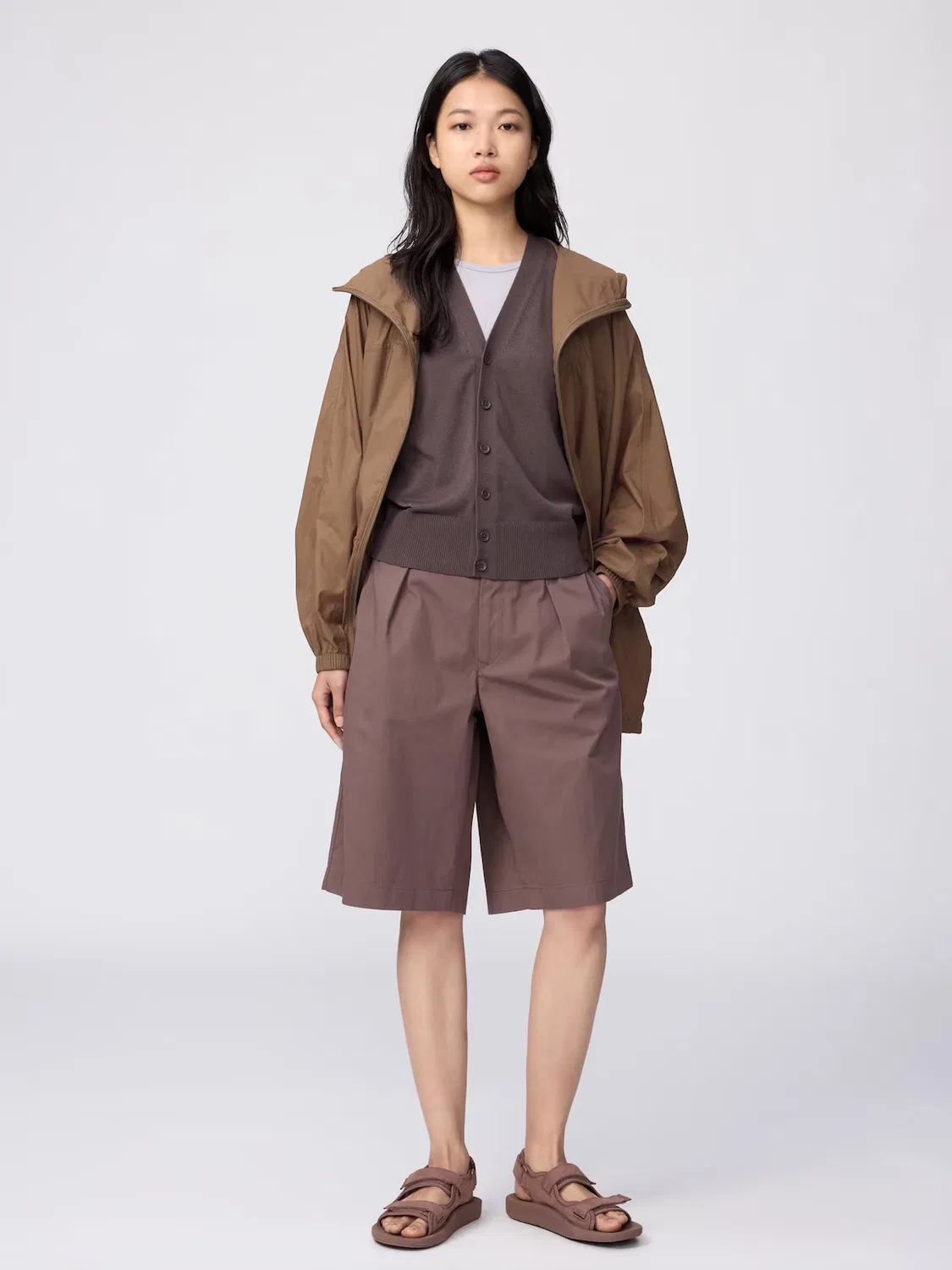 Широкие шорты Uniqlo, коричневый — фото 4