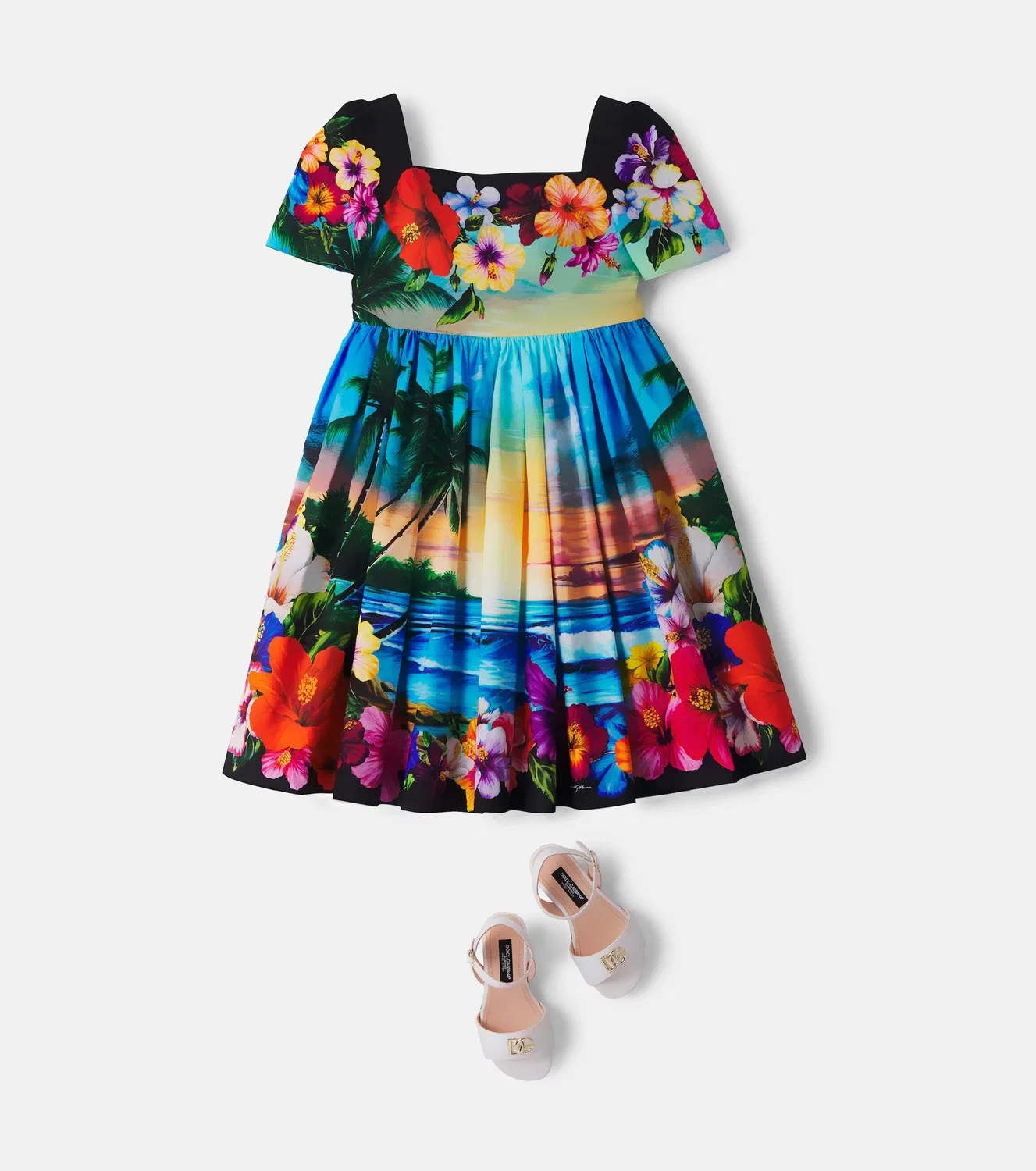 Плиссированное хлопковое платье с принтом Dolce&Gabbana Kids, мультиколор — фото 2