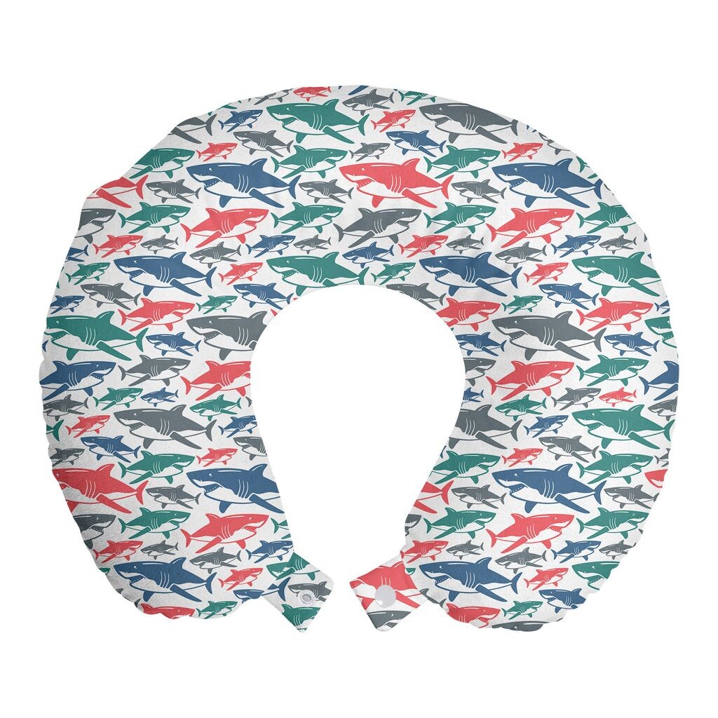 

ABAKUHAUS Shark Travel Pillow Подушка для шеи, разноцветные узоры в виде акул, пенопластовые дорожные принадлежности для самолетов и автомобилей, 30x30 см, разноцветные