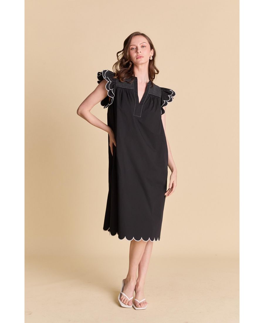 

Женское миди-платье с фестончатым краем English Factory, Black/white