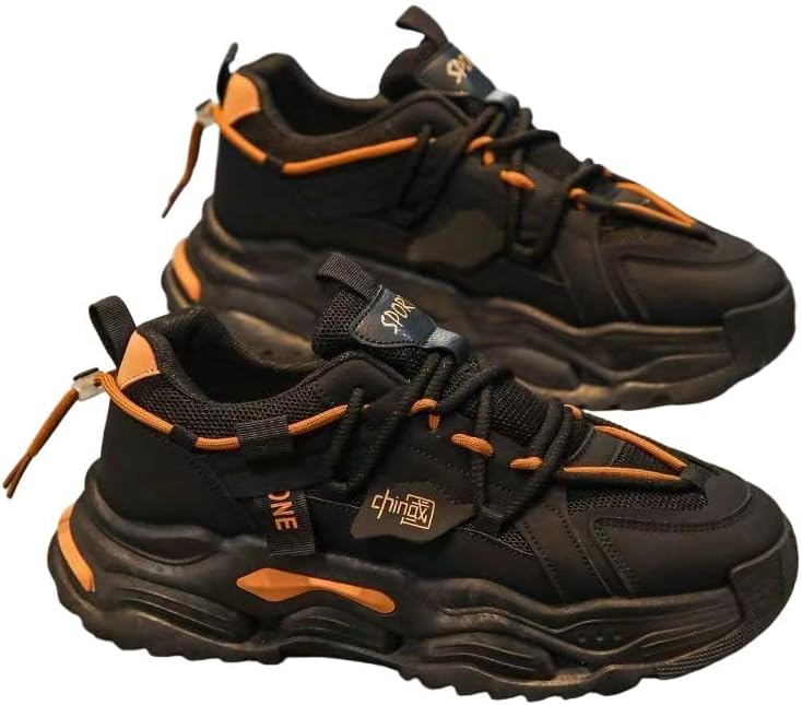 

Мужские стильные повседневные кроссовки на шнуровке - удобные, противоскользящие и дышащие, подходящие для активного отдыха в любое время года Minlaidian, черный