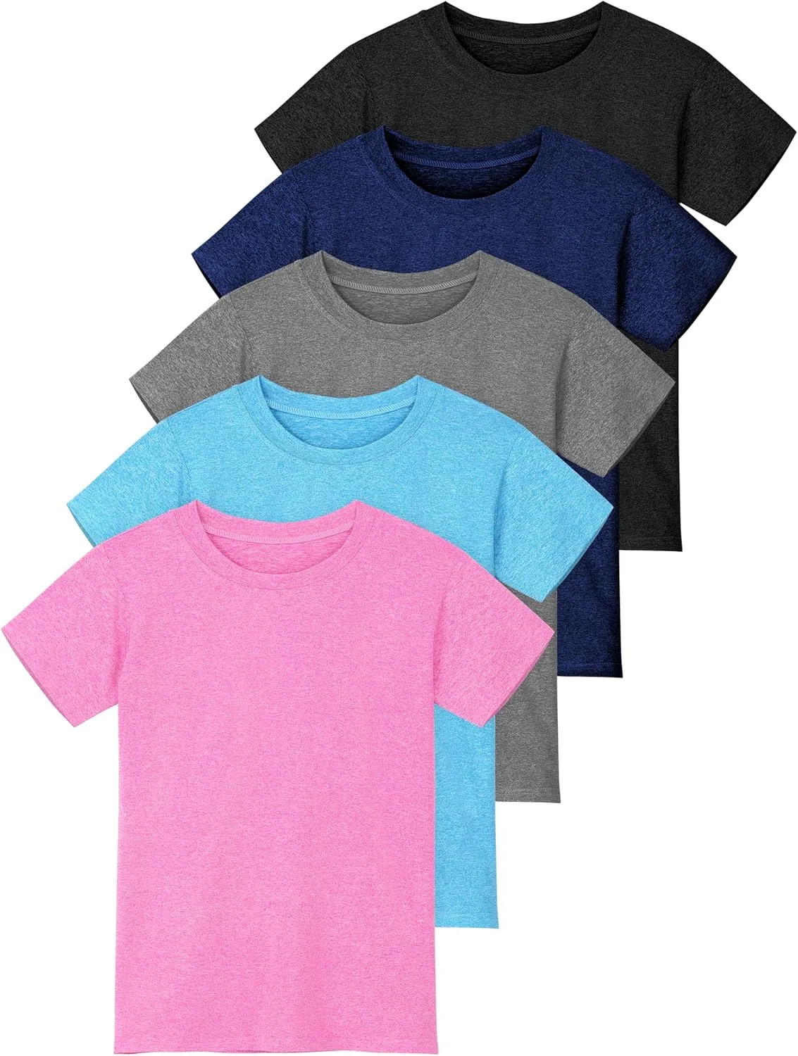 Детские футболки для активного отдыха Poroka, 5 штук, Black, Navy, Dark Grey, Lake Blue, Pink