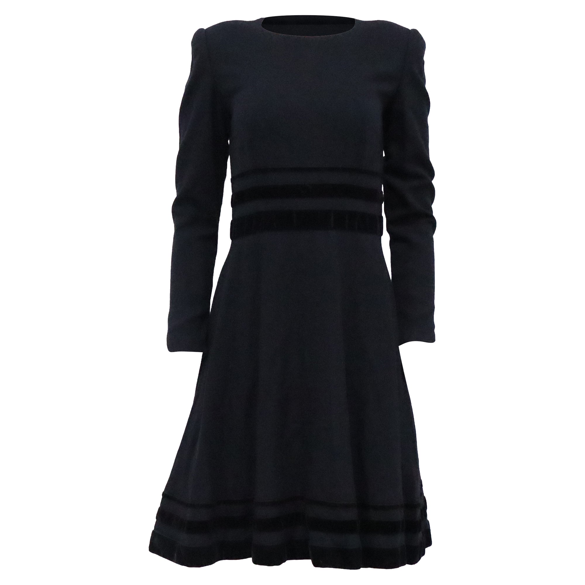 

Черное шерстяное мини-платье А-силуэта Carolina Herrera с полосатыми деталями