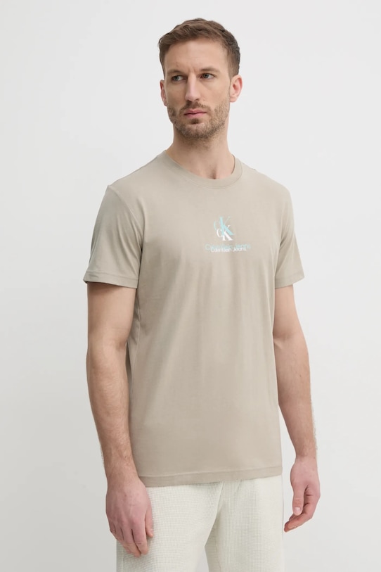 

Хлопковая футболка Calvin Klein Jeans, бежевый