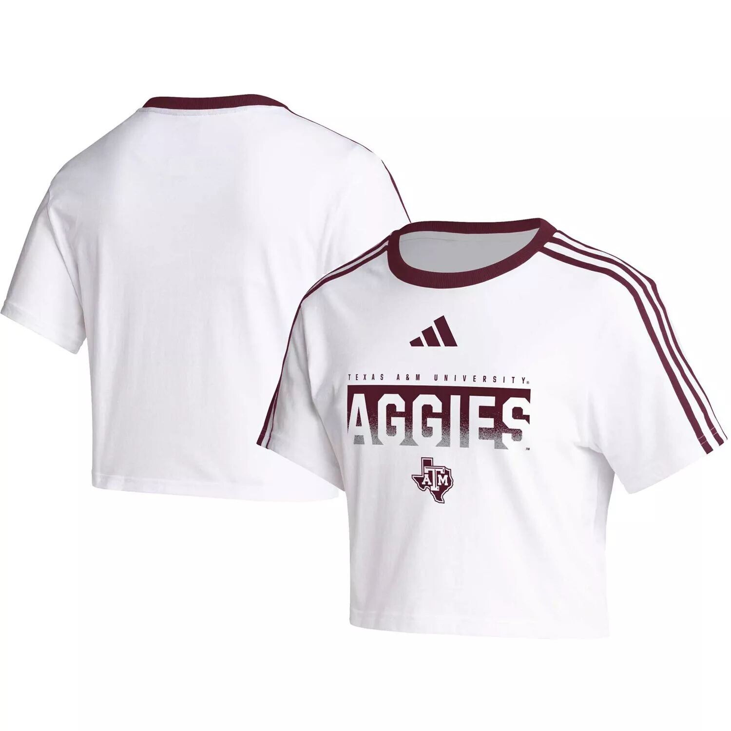 

Женская укороченная футболка с тремя полосками adidas White Texas A&M Aggies adidas