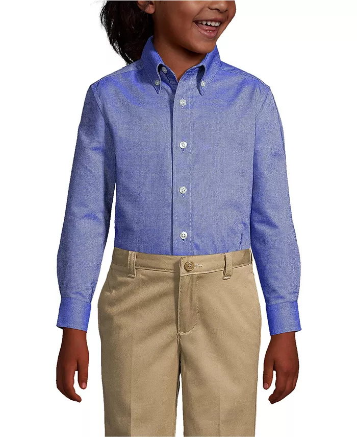 

Рубашка для мальчиков старшего возраста с длинным рукавом Oxford Dress Shirt (однотонная) Lands' End, синий