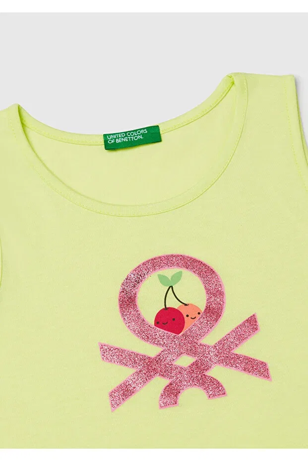 Детское нижнее белье для девочек с принтом Girl'S yellow glitter benetton logo printed undershirt United Colors Of Benetton, Sari — фото 3
