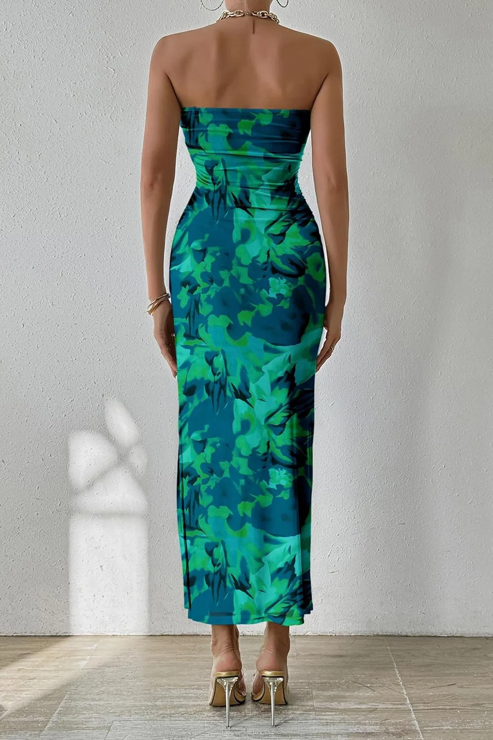 Женское летнее макси-платье bodycon с цветочным принтом, Green Big Floral — фото 2