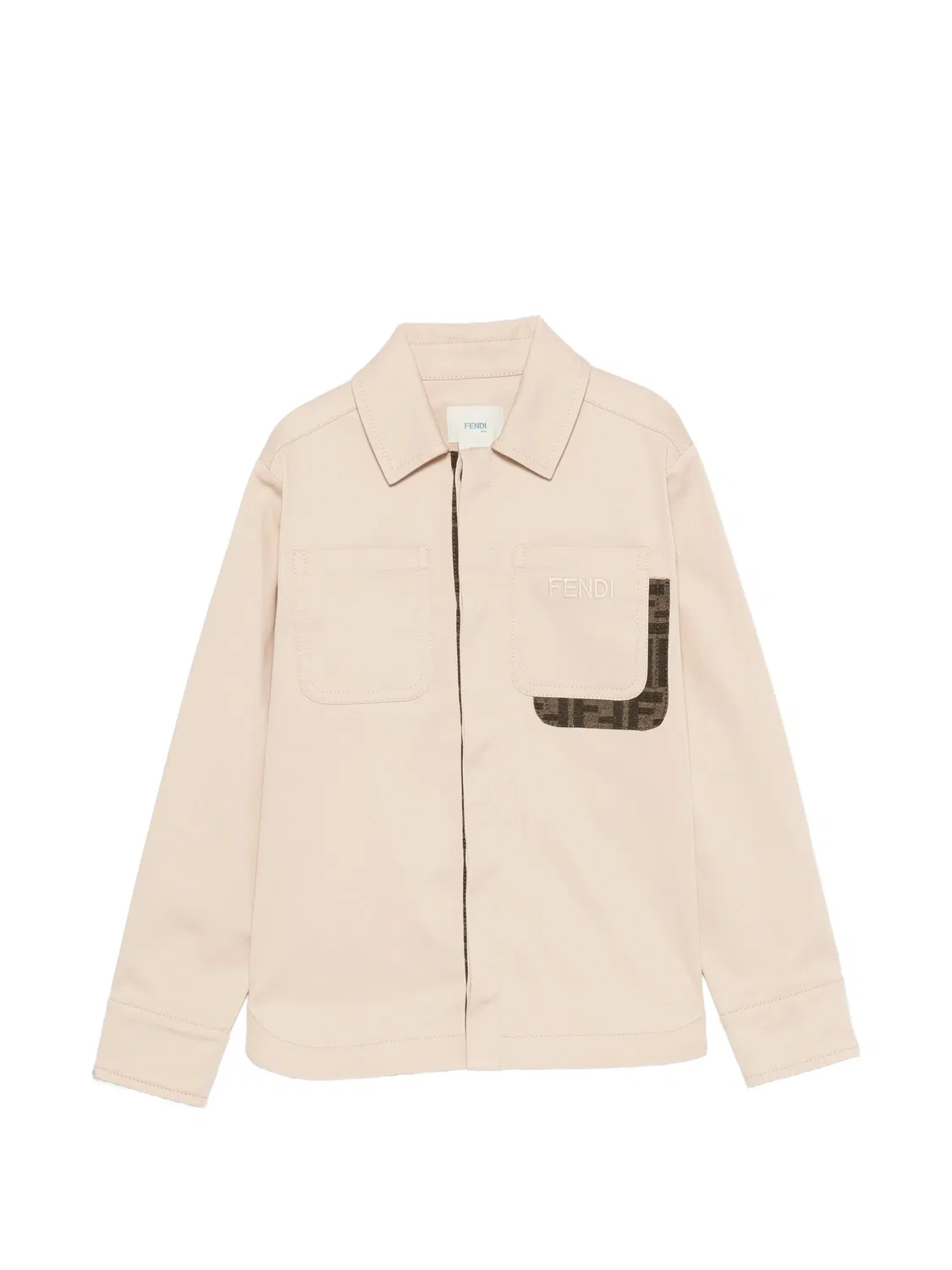 Рубашка с накладным карманом и логотипом FF Fendi Kids, нейтральные цвета