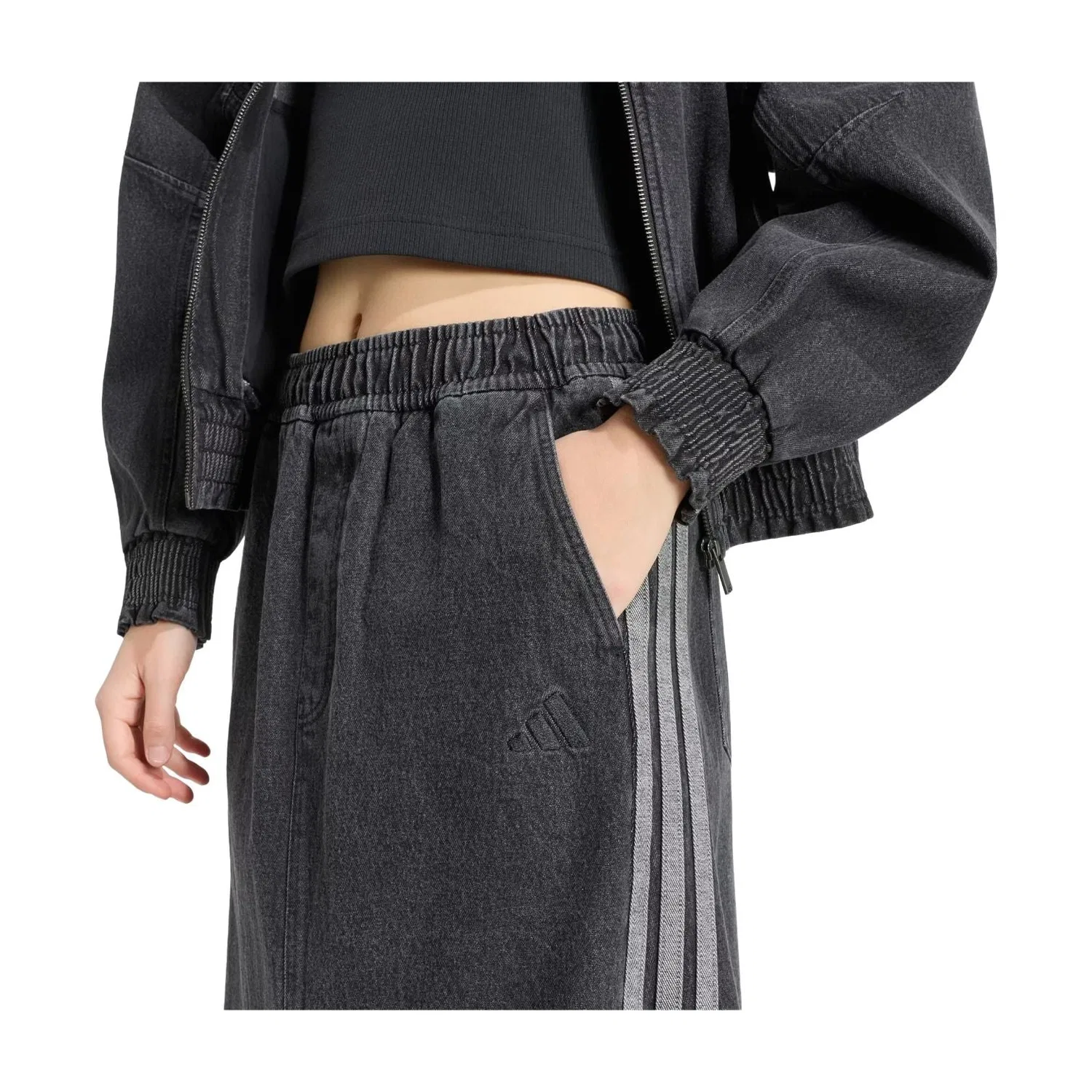 Женская юбка Stadium Washed Denim Loose Fit Skirt Asia Sizing 'Black' adidas, черный — фото 4