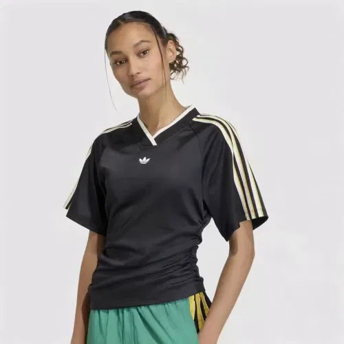 Женское футбольное джерси с драпировкой Rouched Football Jersey Adidas Originals, черный — фото 2