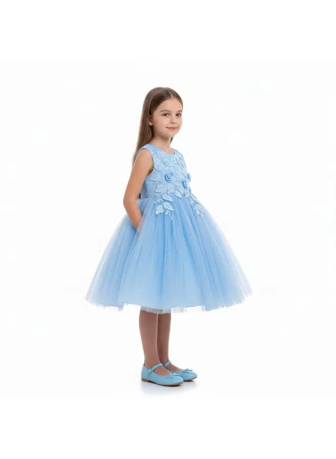 Платье без рукавов с 3D-аппликациями Angel blue petal Bidani, голубой — фото 3