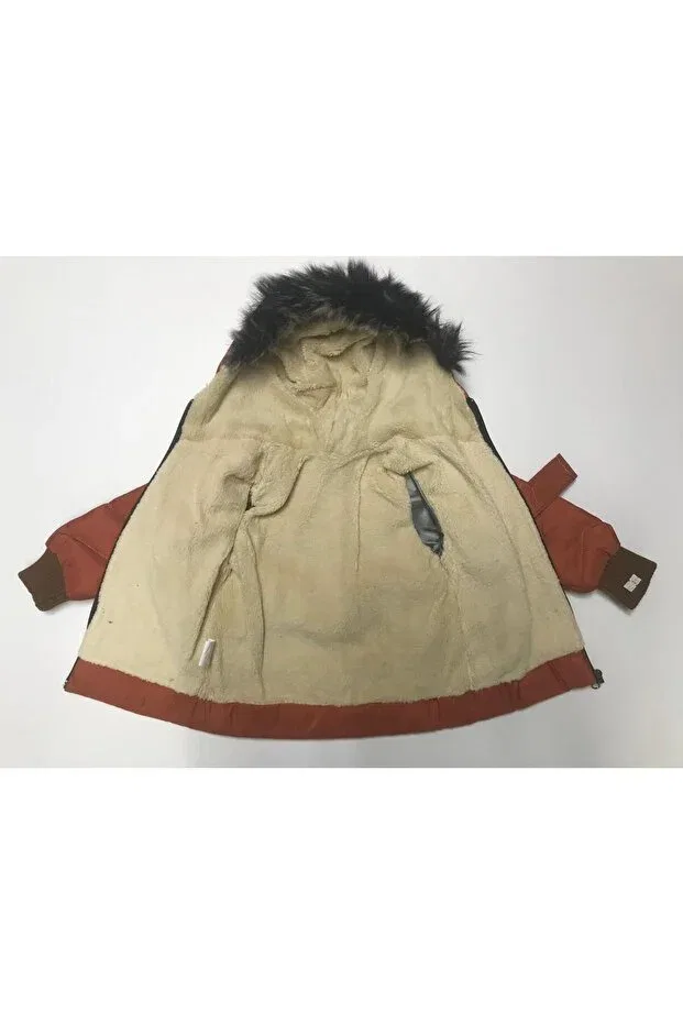 Детское пальто для девочек зимнее утепленное с капюшоном и поясом Baby Slon Kids Clup, Tile-Clad — фото 2