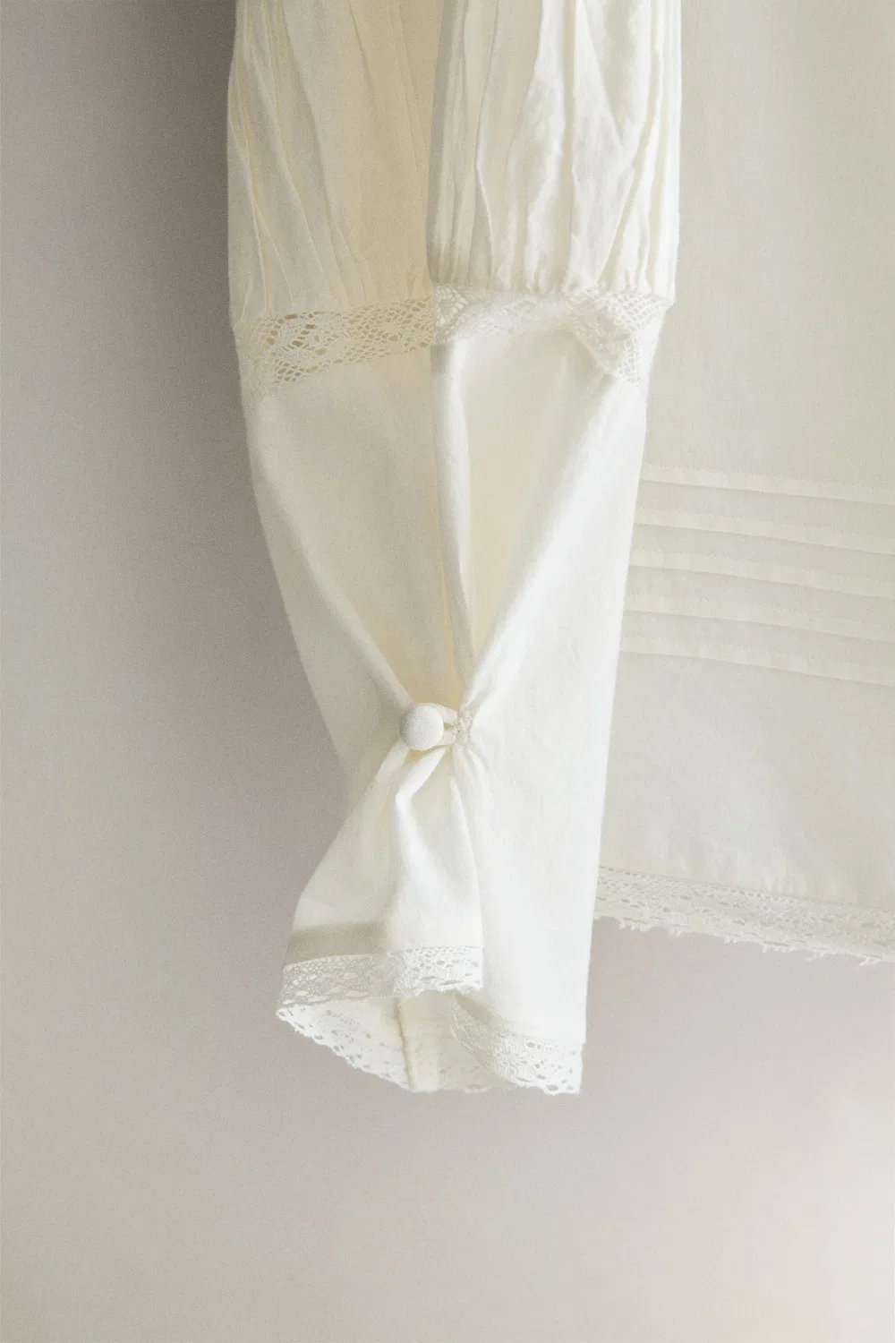 Хлопковая рубашка с кружевом ZARA, Ivory — фото 4