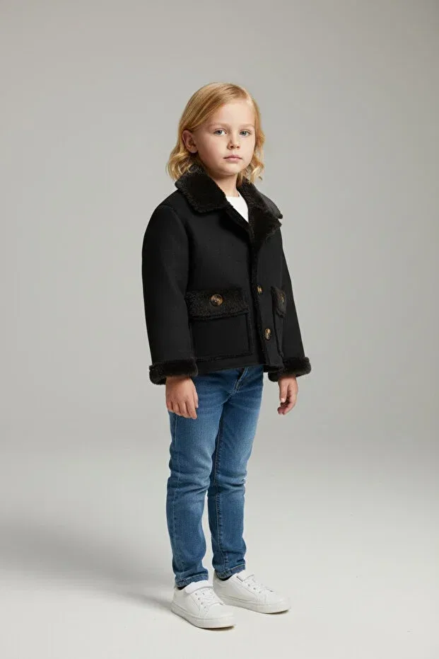 Детское пальто для девочек из нубука Soft And Baby, Black — фото 3