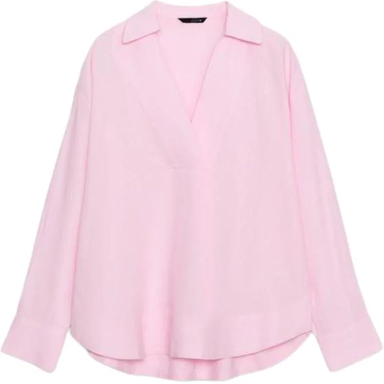 Женская рубашка с V-образным вырезом Pink ZARA, Розовый