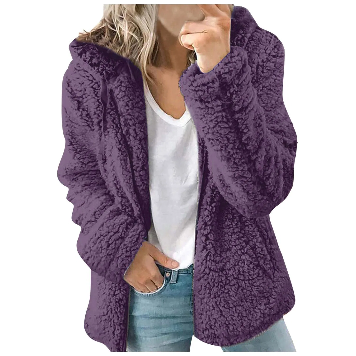 Женская зимняя куртка из флиса с капюшоном и молнией, модель Oversize, бренд, Viola