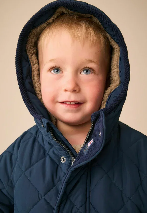 Пальто с капюшоном Regular fit - quilted borg lined coat Next, темно-синий — фото 3