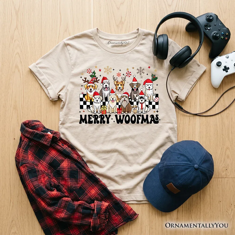 Детская футболка для мальчиков с принтом Merry Woofmas OrnamentallyYou, Sand