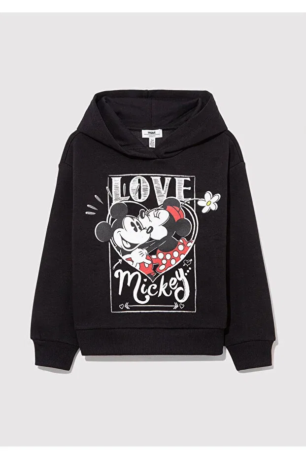 Детское худи для девочек с принтом Minnie mouse printed black sweatshirt 7s10082-900 Mavi, Black — фото 2