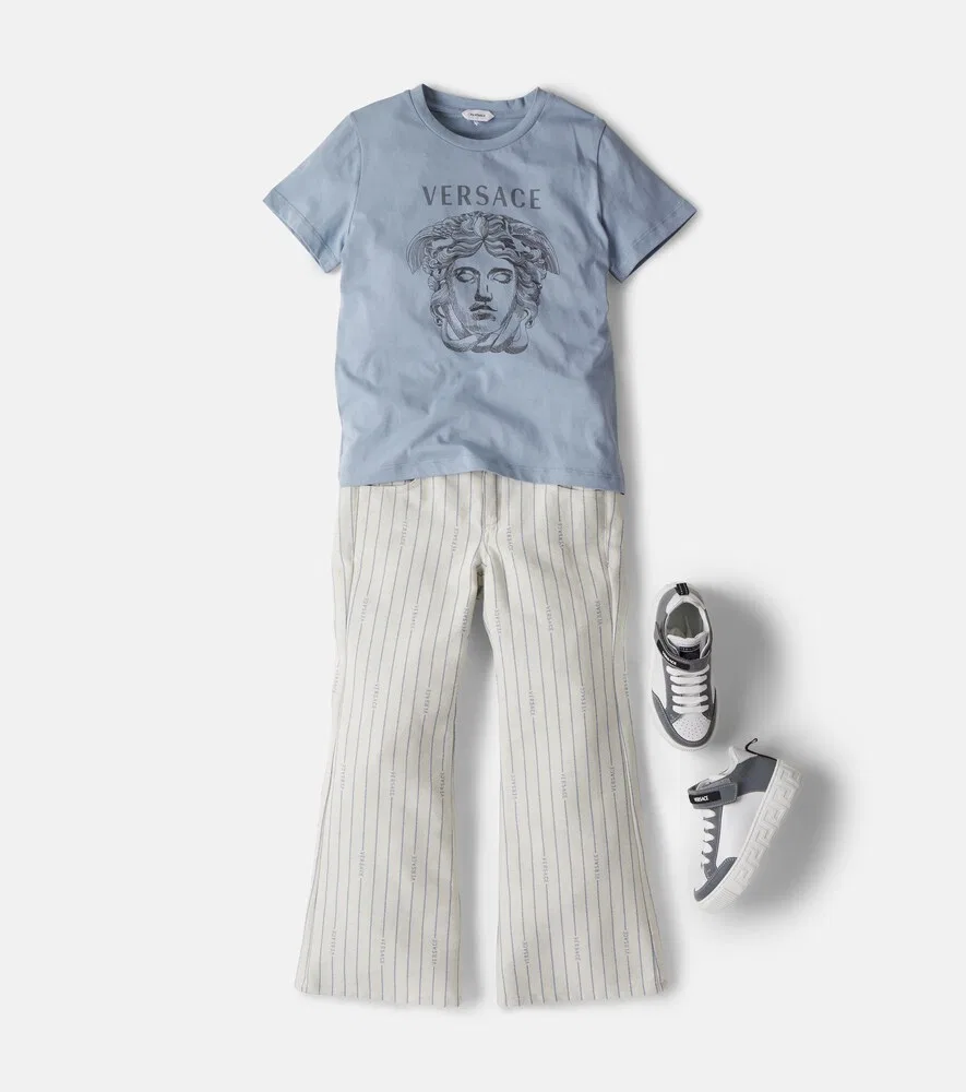 Хлопковая трикотажная футболка La Medusa Versace Kids, синий — фото 2