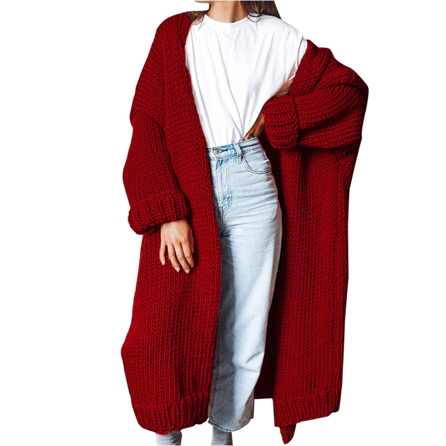 Женский кардиган крупной вязки с длинным рукавом, Rosso