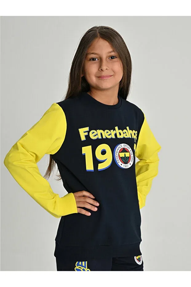 Детские свитшот для девочек с принтом Child tribun fenerbahce 1907 sweat Fenerium, Lacivert-Yellow — фото 3