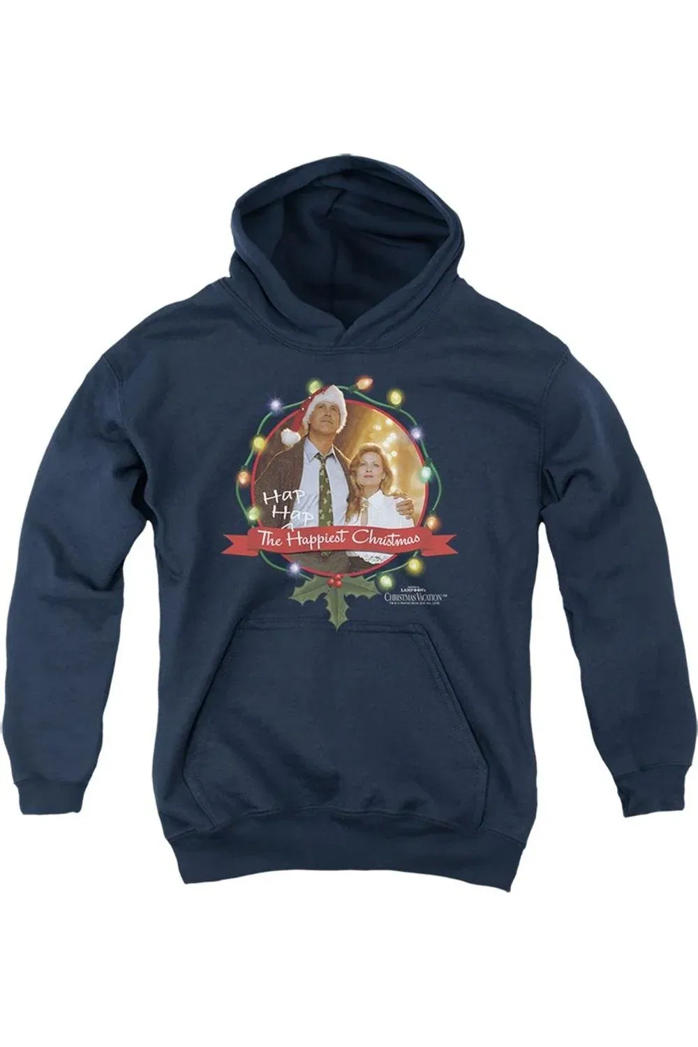 Детское худи с капюшоном Christmas Vacation Ha Ha Happiest Gildan, темно-синий