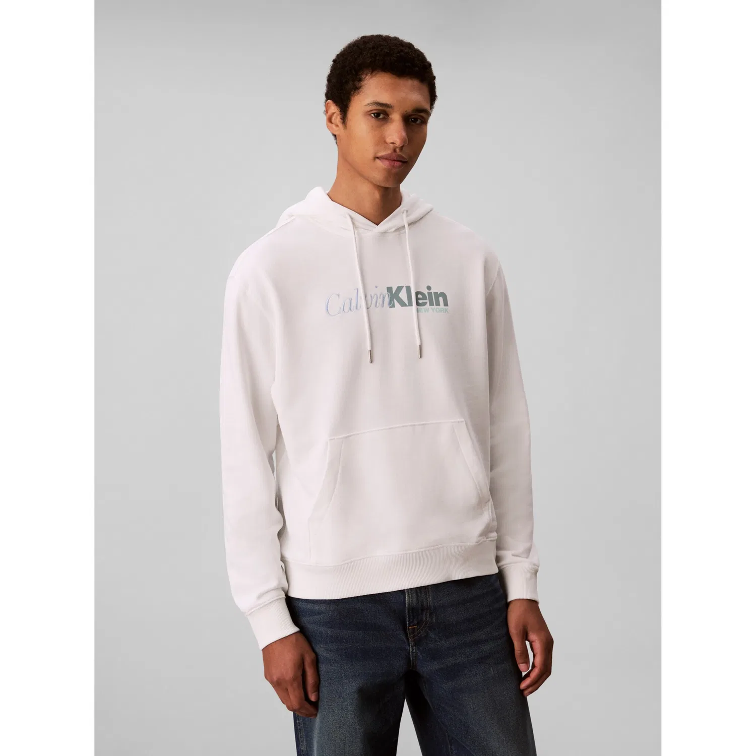 Мужской худи с капюшоном с логотипом Calvin Klein, Bright White