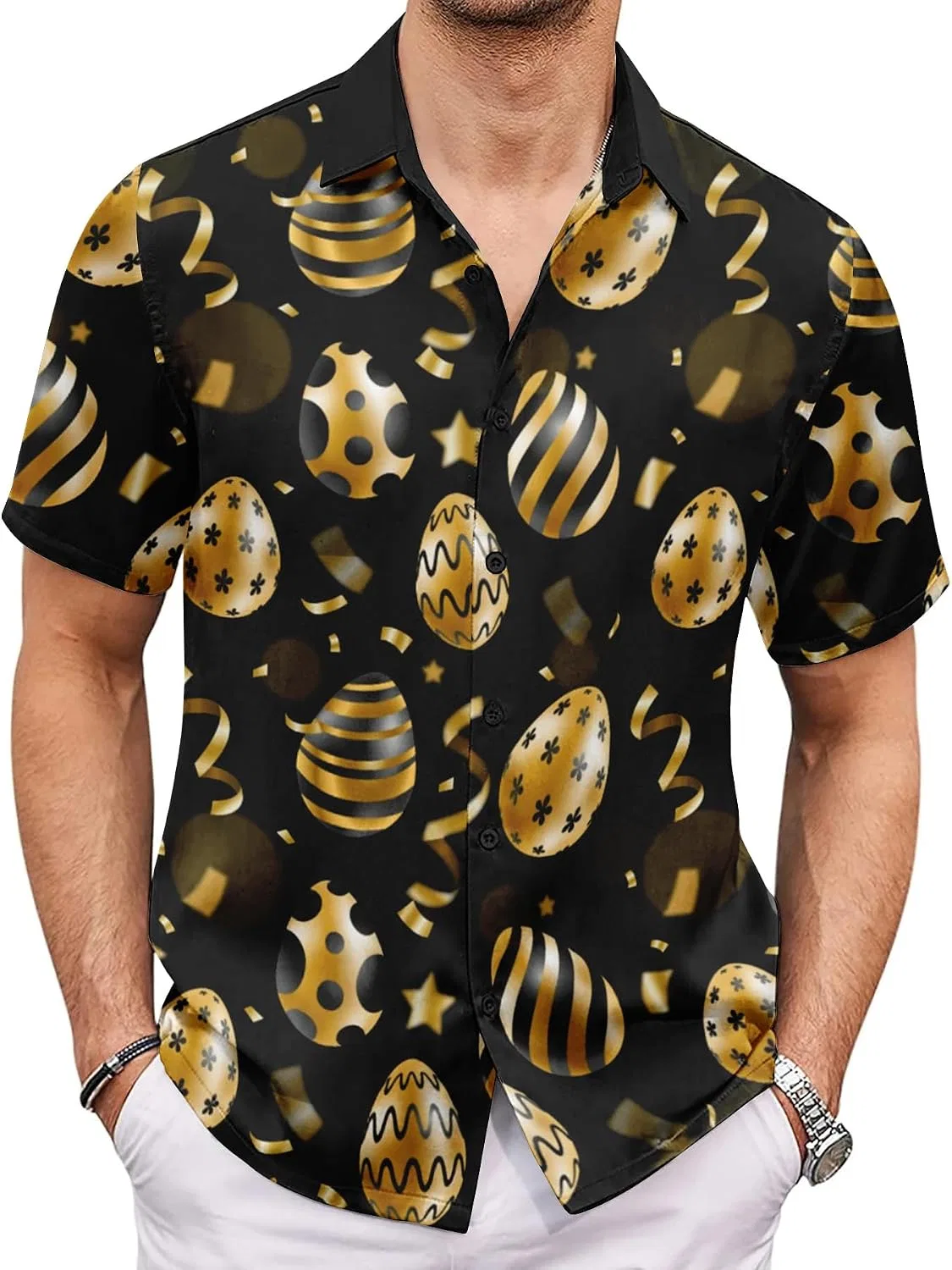 Мужская рубашка с принтом Easter Button Down Shirts, золотистый