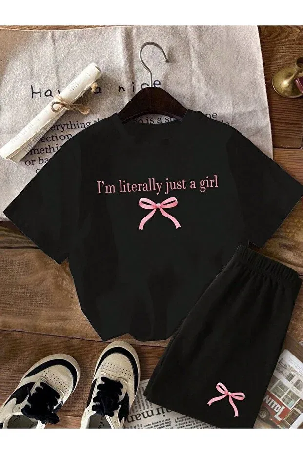 Детский комплект для девочек с принтом Summer i'm pink ribbon printed Generic Brands, Black