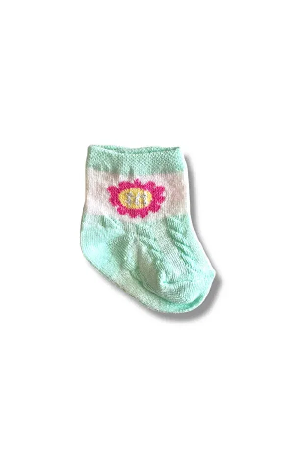 Детские носки для новорожденных хлопковые с принтом Sweet Cat & Flower Embossed Patterned Kindo Baby, Beige — фото 2