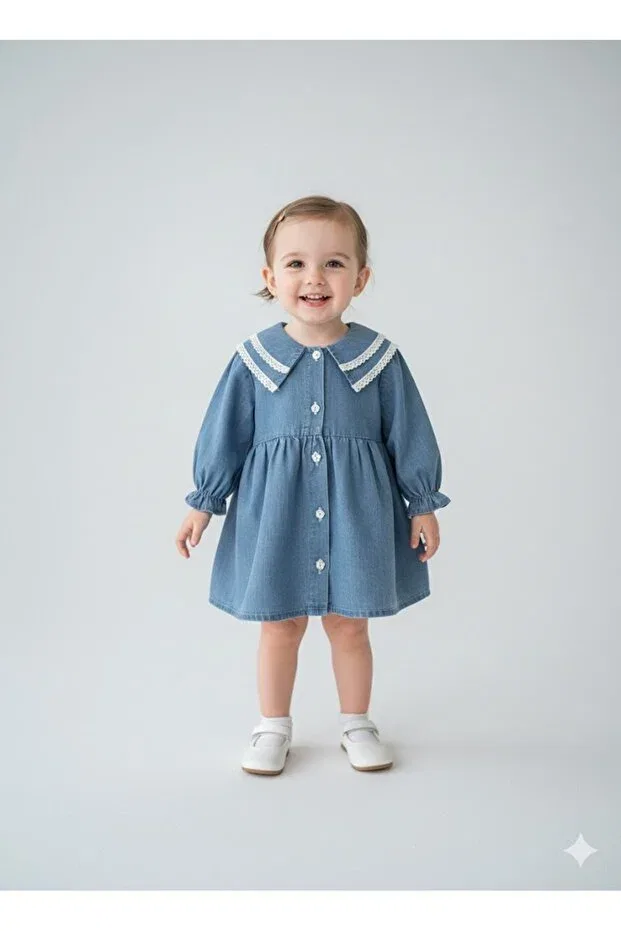 Детское платье для девочек с кружевным воротником Bip Baby, Blue — фото 2